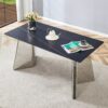 Modern Marble Patterned Dining Table With Stainless Steel Butterfly Legs, Scratch And Heat Resistant - Black / Silver - Image 2
