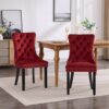 Classic Velvet Dining Chairs, High-End Tufted Solid Wood Contemporary Velvet Upholstered Dining Chair With Wood Legs Nailhead (Set of 2) - Burgundy - Image 13
