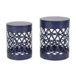 Delight - Powder Coated Iron End Table, (Set of 2) - Navy Blue