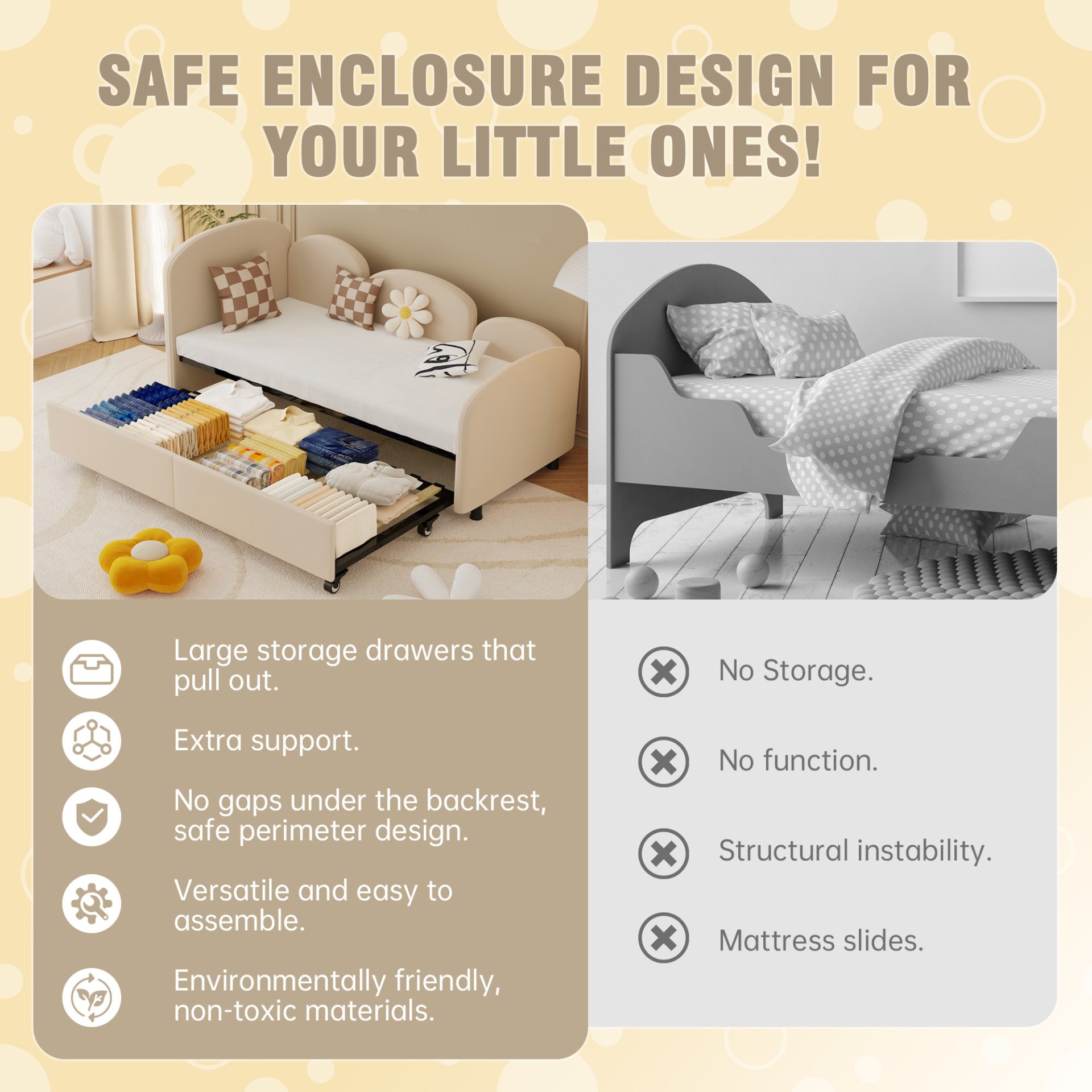 Modern Upholstered Daybed With Twin Size Bed Frames And Storage - Beige - Image 7