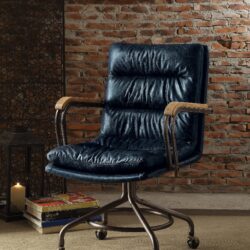 Harith II - Top Grain Leather Office Chair - Vintage Blue