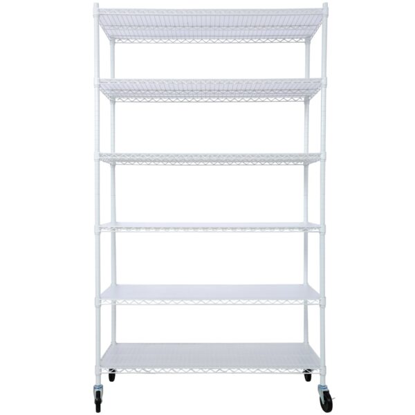20" 6 Tier 6000Lbs Capacity Nsf Metal Shelf Wire Shelving Unit, Heavy Duty Adjustable Storage Rack With Wheels & Shelf Liners For Commercial Grade Utility Steel Storage Rack - White