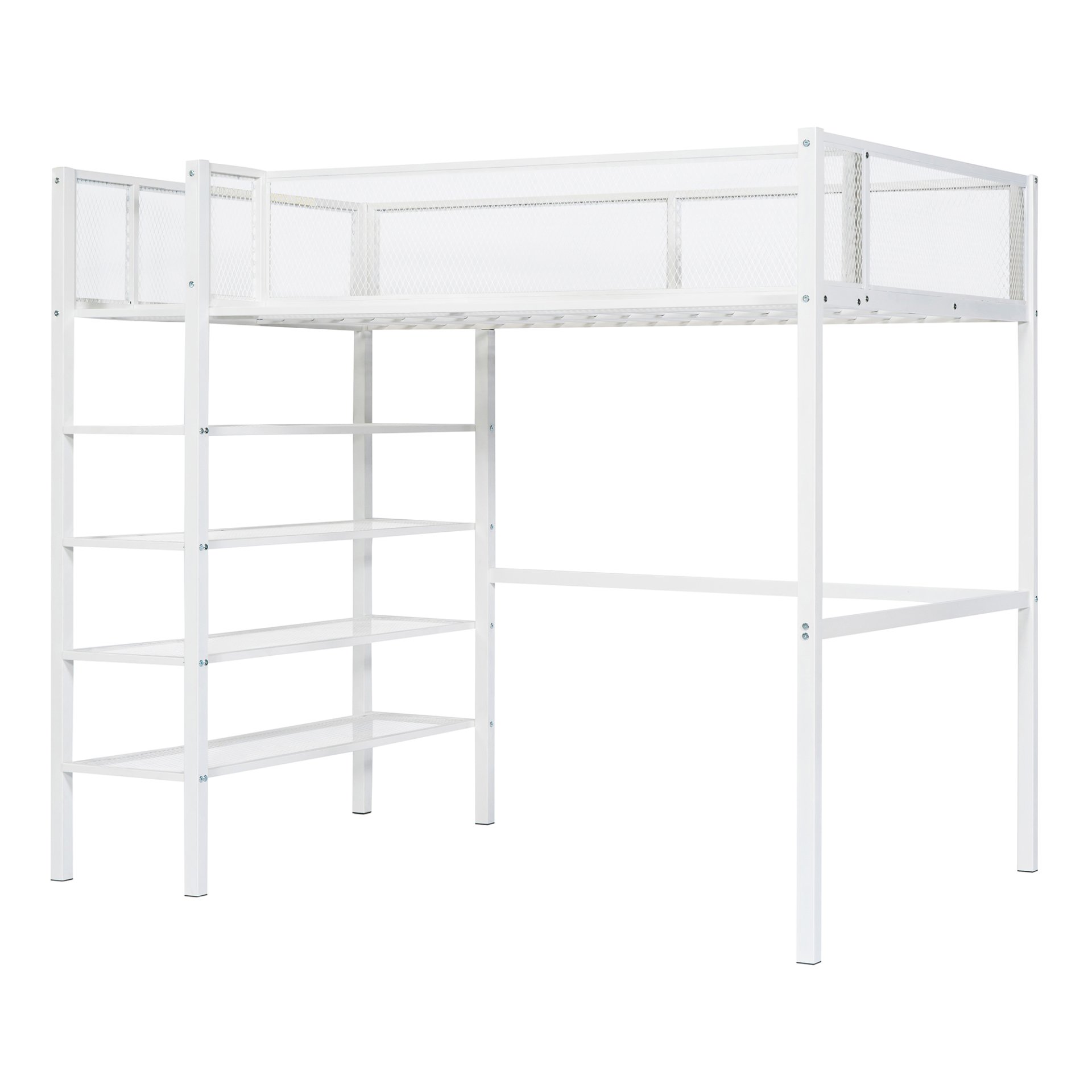 Twin Size Loft Bed With 4 Tier Shelves And Storage - White - Image 7