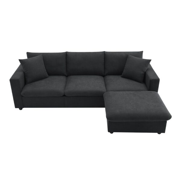 Modern Sectional Sofa With Throw Pillows, Cloud L Shaped Couch Set With Wide 4 Seat Comfy Couch Set With Movable Ottoman - Black