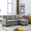 Reversible Sectional Storage Sleeper Sofa Bed, L-Shape 2 Seat Sectional Chaise With Storage, Skin-Feeling Velvet Fabric - Light Gray - Image 6