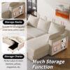 Pull Out Sleeper Sofa L-Shaped Couch Convertible Sofa Bed With Storage Chaise, Storage Racks And USB Ports - Beige - Image 7