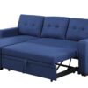 Upholstered Pull Out Sectional Sofa With Chaise - Blue - Image 4