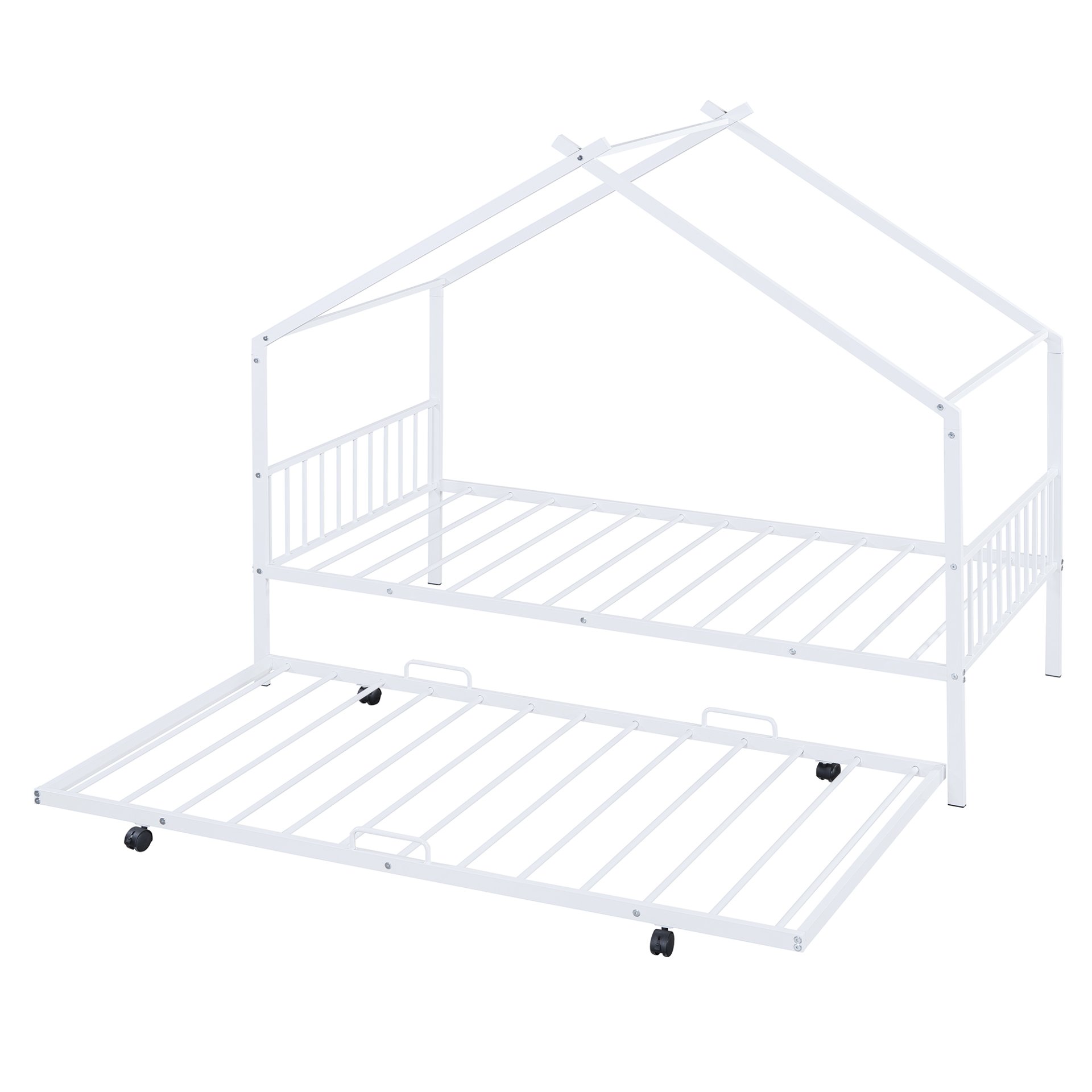 Twin Size Playhouse Design Bed With Twin Size Trundle - White - Image 10