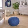 Bordeaux - Knitted Cotton Round Pouf Ottoman, Versatile Floor Cushion, Cotton Material - Navy Blue - Image 2
