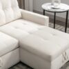 Reversible Sectional Storage Sleeper Sofa Bed, L-Shape 2 Seat Sectional Chaise With Storage, Skin-Feeling Velvet Fabric - Beige - Image 11