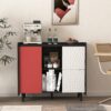 Modern Sideboard Buffet Cabinet With Doors And Unique Panel Styling - Black / Red - Image 10