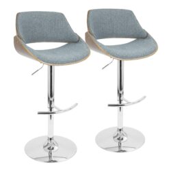 Fabrizzi - Mid-Century Modern Adjustable Barstool With Swivel (Set of 2) - Walnut / Blue