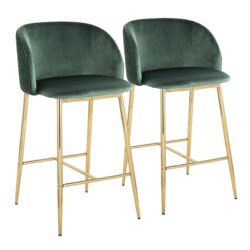 Fran - Pleated Waves Contemporary / Glam Fixed Height Counter Stool (Set of 2) - Gold / Green