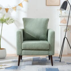 Modern Accent Chair, Upholstered Armchair For Living Room, Mid Century Fabric Lounge Chair With Pillow, Comfortable Reading Chair With Wood Legs For Living Room, Reception Room - Light Green