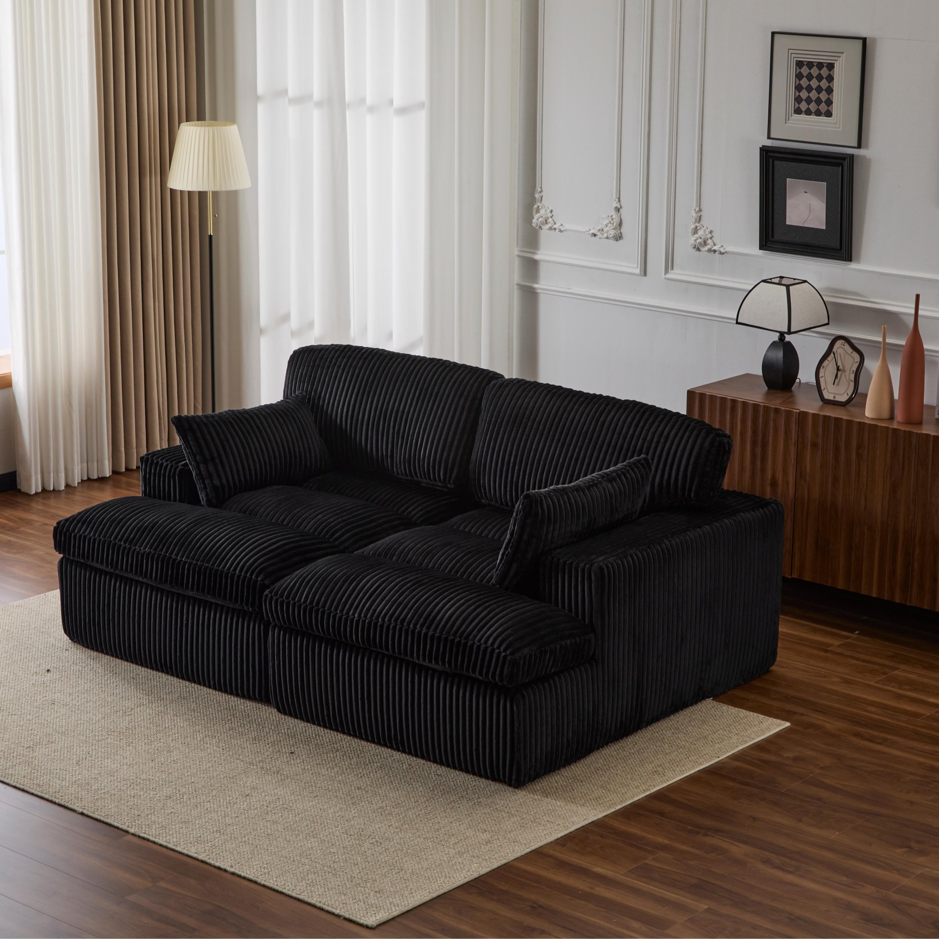 Double Chaise Lounge Chair Indoor, Oversized Upholstered Sleeper Cloud Couch, Deep Seat Sofa Bed - Black - Image 11