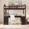 Full Loft Bed With U Shaped Desk, Storage Compartments And Tri Fold Mirror - Espresso - Image 21