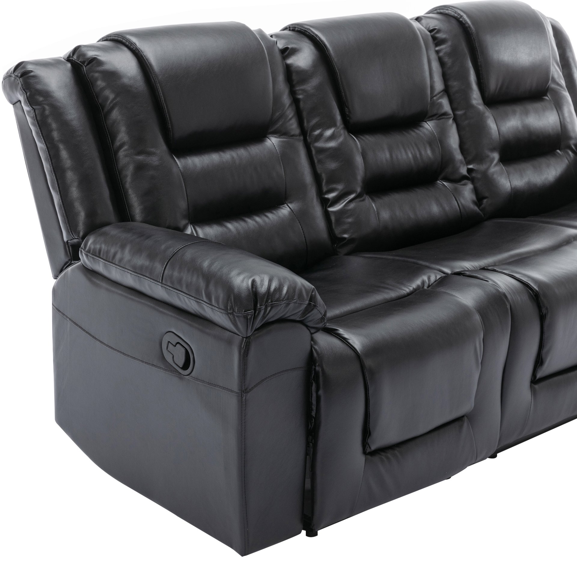 3 Seater Home Theater Recliner Manual Recliner Chair With Two Built-In Cup Holders For Living Room - Black - Image 25