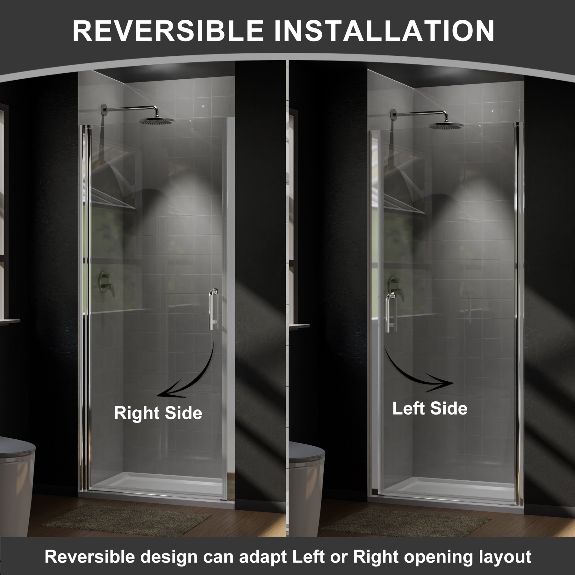 Semi-Frameless Pivot Shower Door In Chrome With Clear Glass - Chrome - Image 5