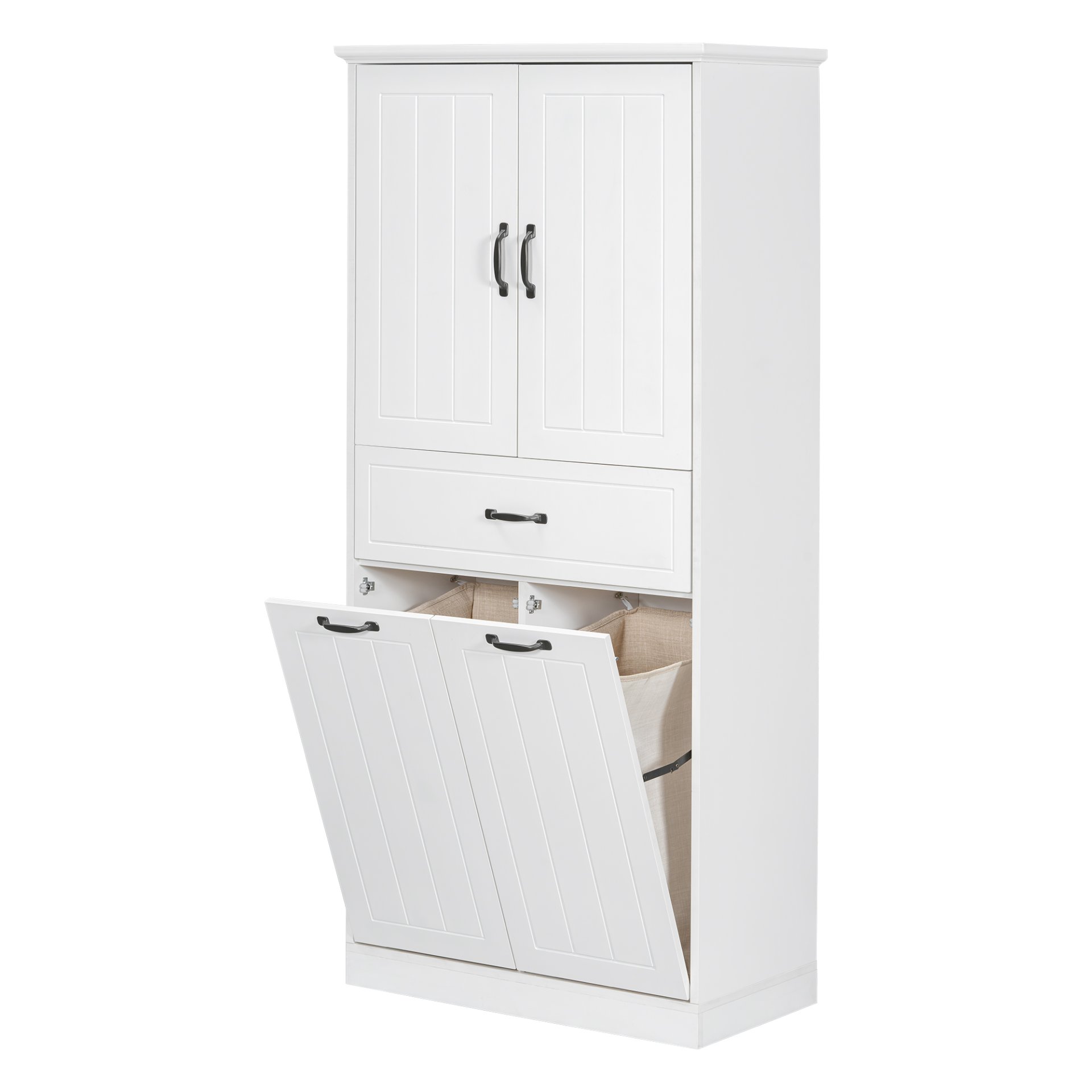 Modern Bathroom Storage Cabinet With 2 Laundry Baskets, 1 Drawer, Adjustable Shelf - White - Image 12