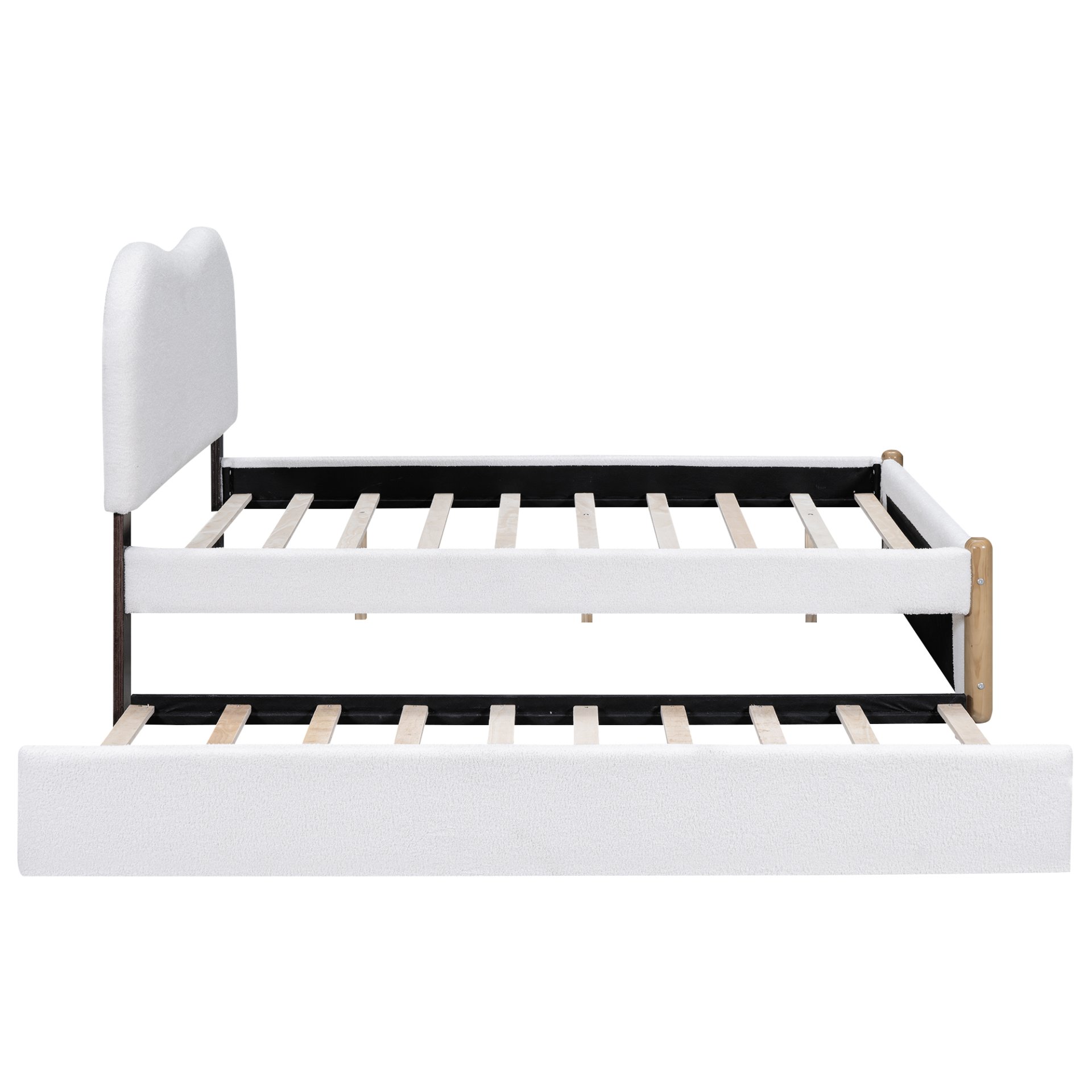 Full Size Upholstered Platform Bed With Wood Supporting Feet And Twin Size Trundle - White - Image 6