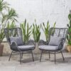 Outdoor Wicker Club Chairs With Cushions (Set of 2) - Gray - Image 6