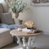 Round Wooden Coffee Table With Distressed Scrollwork Legs - Multicolor - Image 3