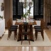Rustic Rectangular Large Dining Table, Waterproof Desk For 8 People, & Steel With Adjustable Legs - Black / Rustic Brown - Image 6