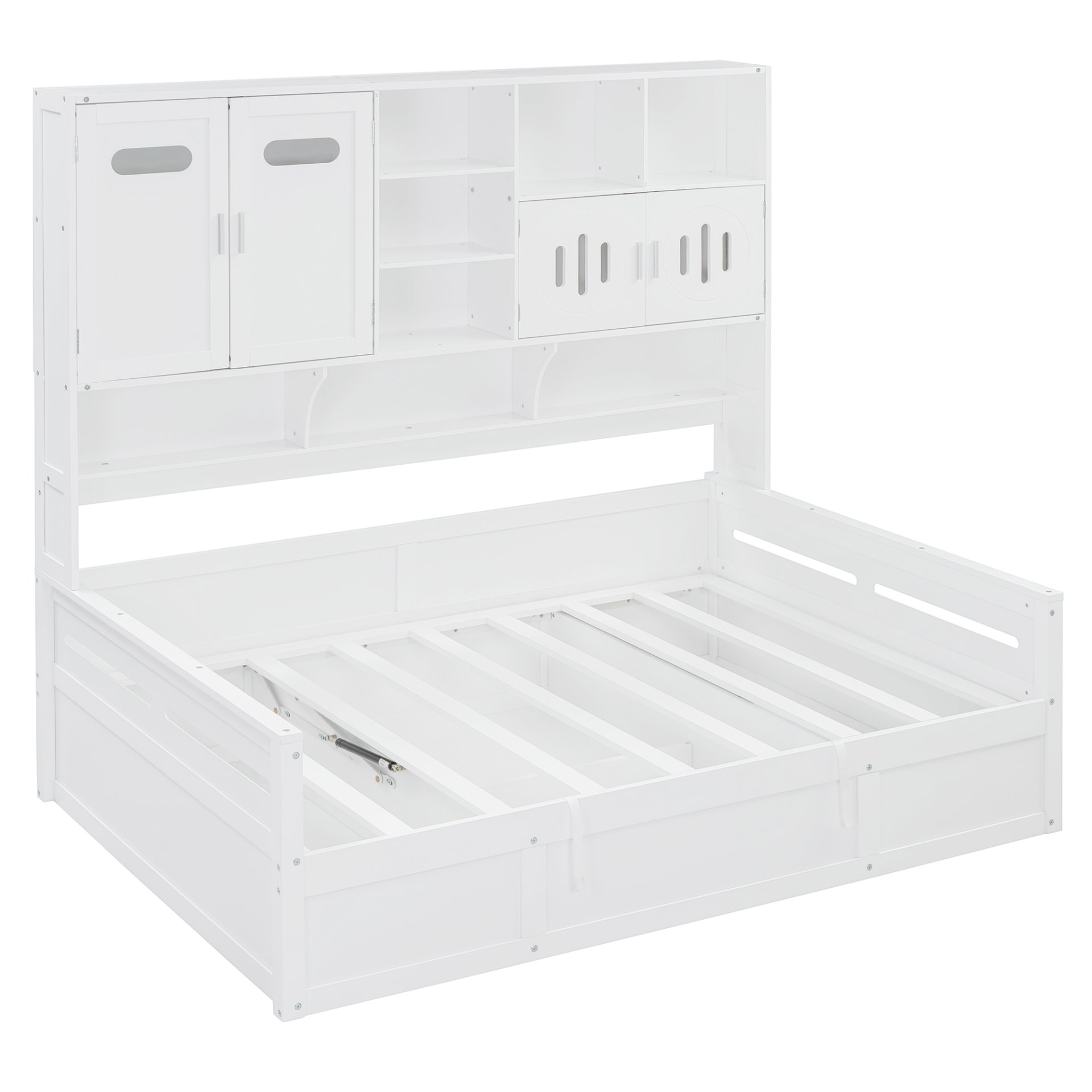 Full Size Wooden Daybed With Hydraulic Bed And All In One Cabinet And Shelf - White - Image 4