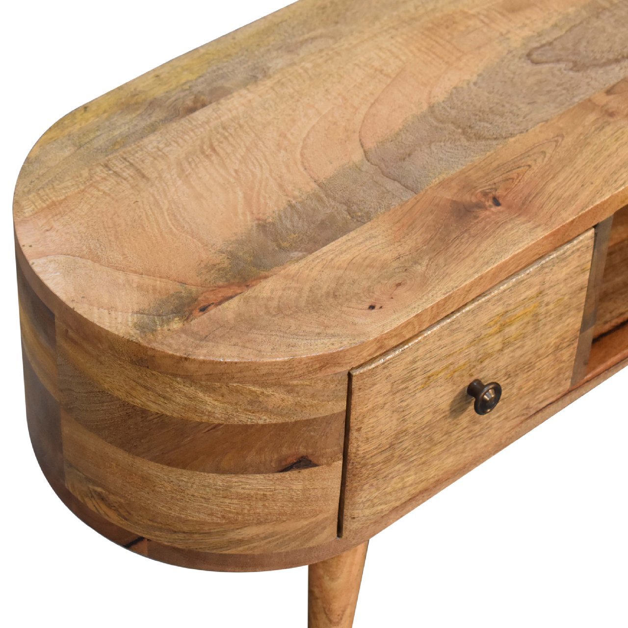 Mini Wooden Rounded Entertainment Unit - Oak - Image 8