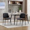Dining Chairs (Set of 2) Mid-Century Modern Retro Faux Leather Chair With Bentwood Upholstered Seat Metal Legs Adjustable Foot For Kitchen Dining Room Chairs - Black - Image 2
