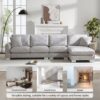 Modern Oversized Sectional Sofa, L-Shaped Luxury Couch Set With 2 Free Pillows, 5 Seat Chenille Indoor Furniture With Chaise - Light Gray - Image 16