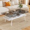 Rectangle Coffee Table, Tempered Glass Tabletop With White Metal Legs, Modern Table For Living Room - Gray - Image 2