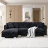 Modern Cloud Sectional Sofa L Shaped Luxury Couch Set With 2 Free Pillows 4 Seat With Oversized Chaise - Black - Image 17