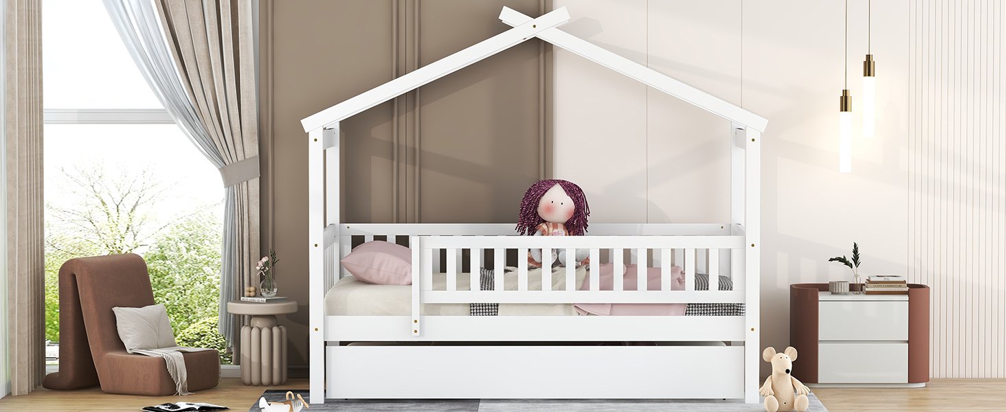 Twin Size House Bed & Twin Size Trundle - White - Image 16