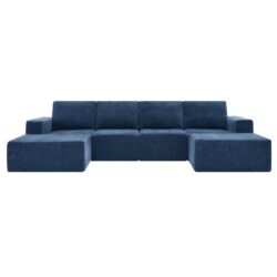 Modular U-Shaped Sectional Sofa, Luxury Chenille Floor Couch Set, Upholstered Indoor Furniture, Foam - Filled Sleeper Sofa Bed Free Combination - Navy