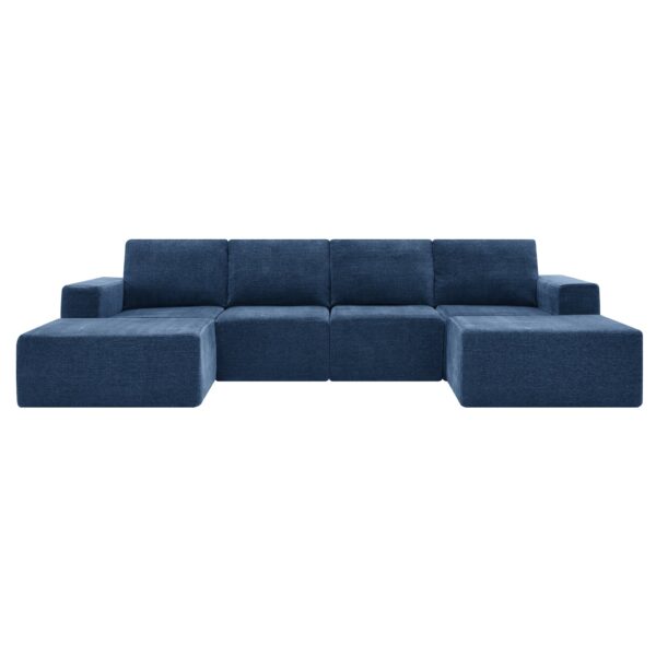 Modular U-Shaped Sectional Sofa, Luxury Chenille Floor Couch Set, Upholstered Indoor Furniture, Foam - Filled Sleeper Sofa Bed Free Combination - Navy