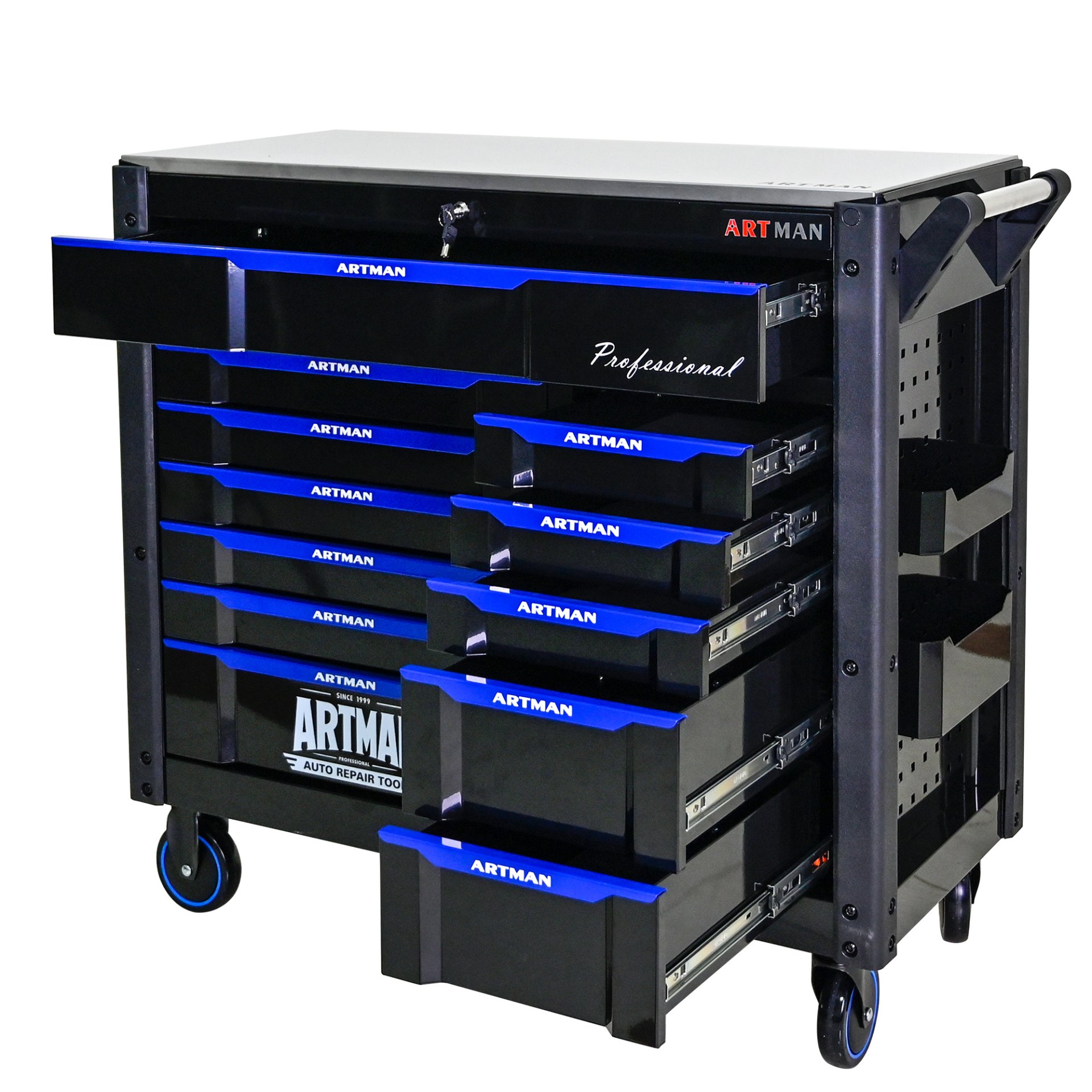 12 Layer Drawer Multi Purpose Tool Cart With Wheels And Iron Top - Black / Blue - Image 5