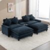 Contemporary Chenille Upholstered Sectional Sofa With Ottomans, USB Ports, Cup Holders & Storage - Blue - Image 12