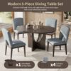 Topmax - 5 Piece Modern Extendable Round Dining Table Set With Removable Leaf For Small Places - Espresso / Gray - Image 4