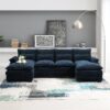 Modern U-Shaped Sectional Sofa With Waist Pillows, 6 Seat Upholstered Symmetrical Sofa Furniture, Sleeper Sofa Couch With Chaise Lounge - Blue - Image 13