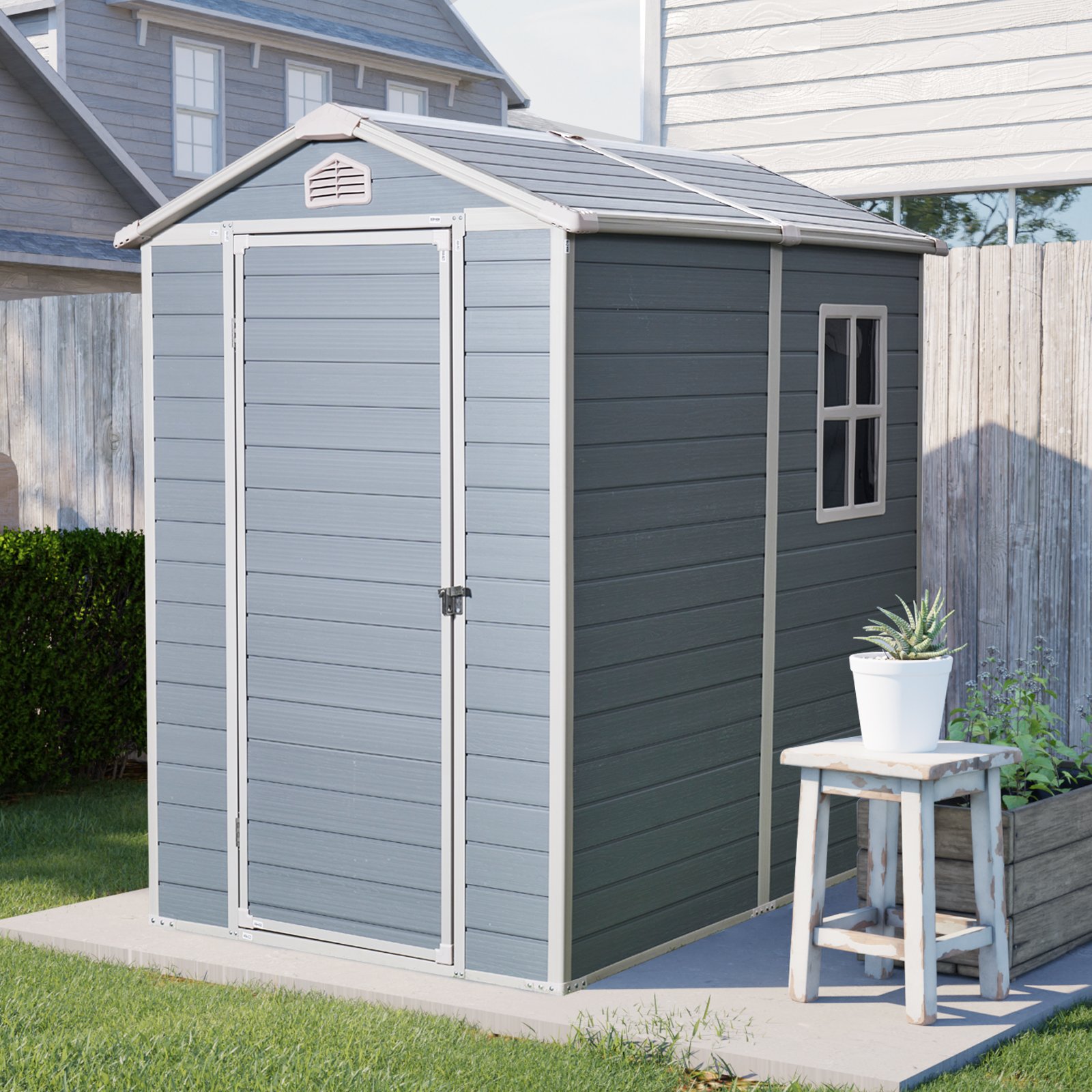4X6Ft Resin Outdoor Storage Shed Kit-Perfect To Store Patio Furniture - Gray - Image 2