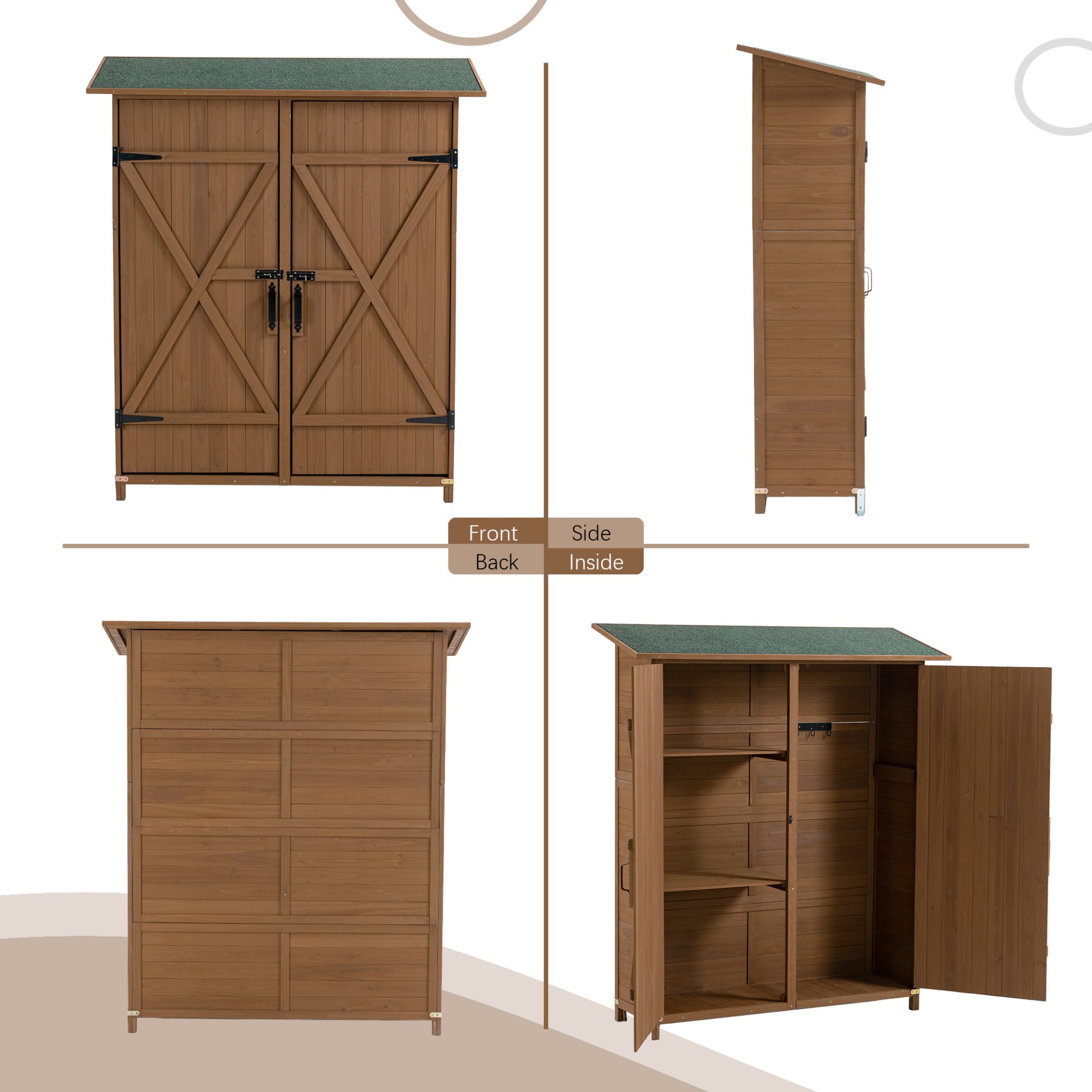 Outdoor Storage Shed With Lockable Door, Wooden Tool Storage Shed With Detachable Shelves & Pitch Roof - Yellow Brown - Image 6