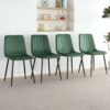 Indoor Velvet Dining Chair, Modern Kitchen Dining Chair With Cushion Back, Upholstered Side Chair With Black Coated Metal Legs, Family Kitchen Dining Room And Living Room (Set of 4) - Green - Image 4
