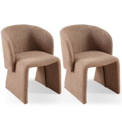 Modern Accent Chair Brown Single Sofa Chair, Upholstered Side Chair Teddy Comfy Chair For Dining Room / Bedroom / Living Room / Reception (Set of 2) - Brown