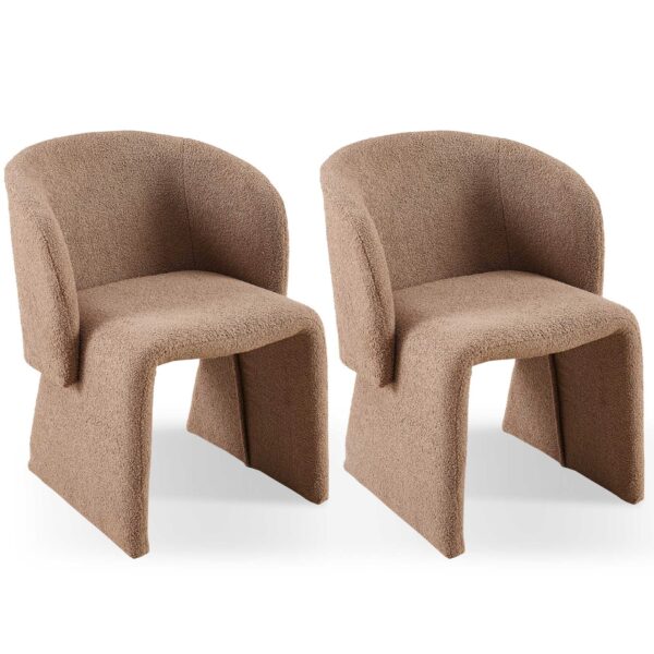 Modern Accent Chair Brown Single Sofa Chair, Upholstered Side Chair Teddy Comfy Chair For Dining Room / Bedroom / Living Room / Reception (Set of 2) - Brown