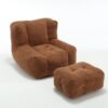 Modern Indoor Fluffy Bean Bag Chair With Memory Foam And Ottoman Super Soft Velvet - Brown - Image 18