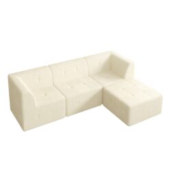 Modern Minimalist L Shape Modular Sectional Sofa Compressed Corduroy Couch - Beige