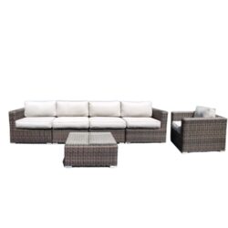 5 Seat Patio Set With Cushions And Glass Top Table - Brown