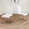 Modern Dining Chairs With Faux Leather Padded Seat And Chrome Metal Legs For Kitchen, Living, Bedroom, Dining Room - White / Silver - Image 4