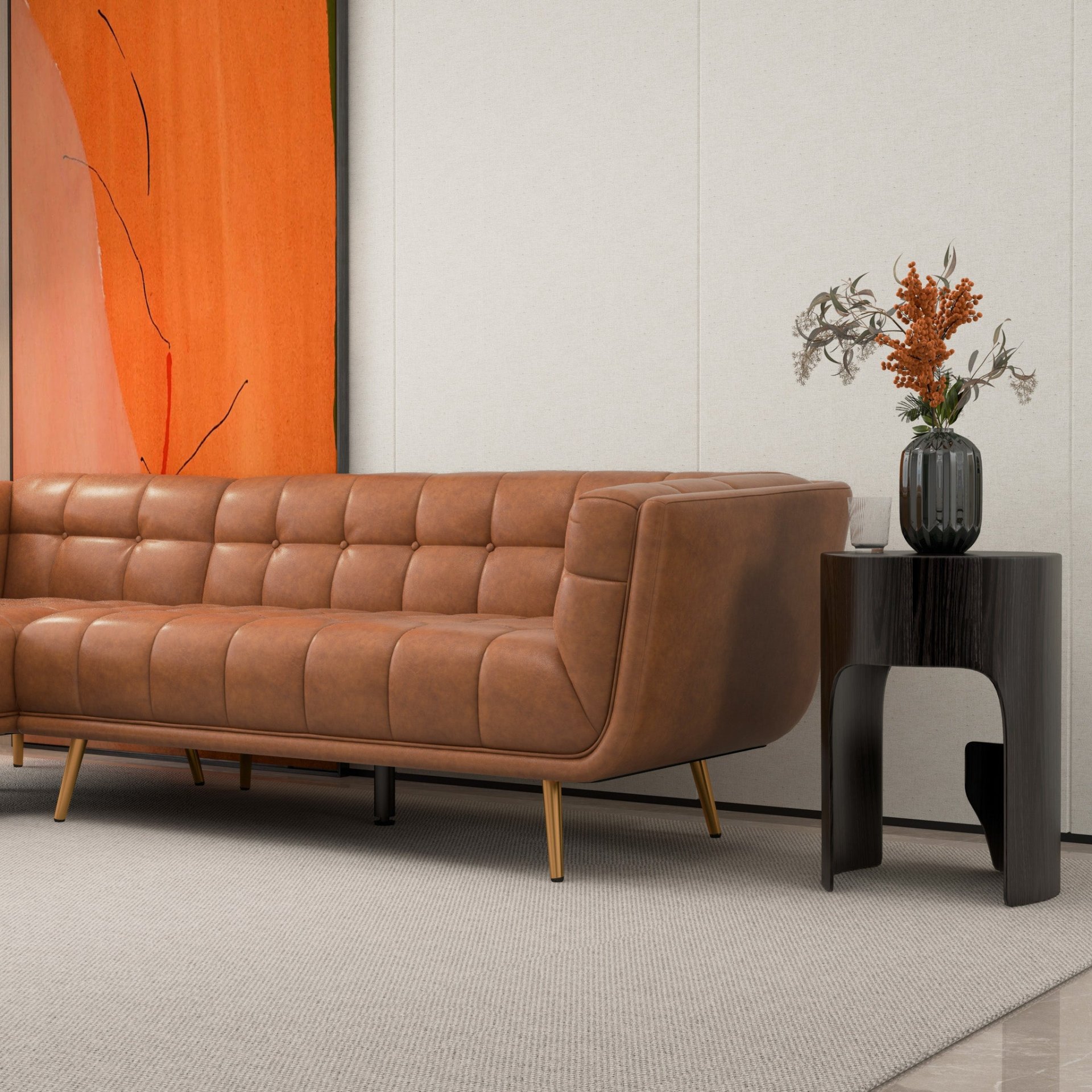 Addison - Left Sectional Leather Sofa - Cognac - Image 11